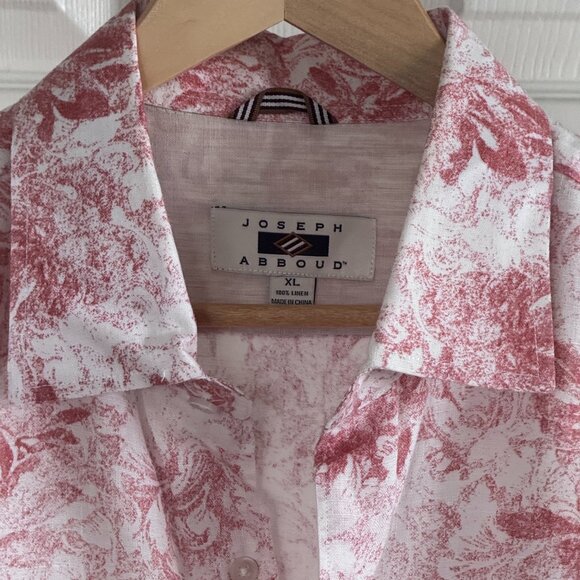 Joseph Abboud S/S Linen Button-down Shirt w/ Red Floral Pattern on White, XL - Picture 4 of 4